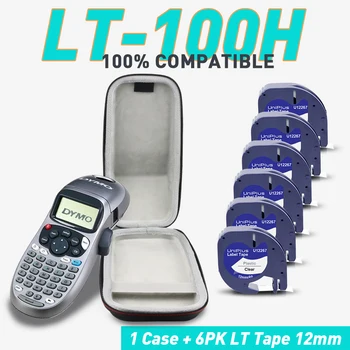 UniPlus 6PK LT 12267 etiket bant Fit Dymo Letratag LT-100H Etiket Yazıcı Durumda Sert Taşınabilir Ambalaj Çantası Su Geçirmez İş Çantası