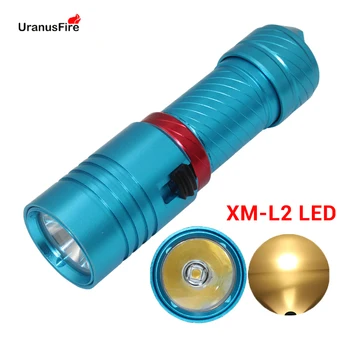 Uranusfire parlaklık sarı ışık LED el feneri taktik dalış Torch 26650 Waterpoof sualtı 60 M XM L2 dalış lambası meşaleler