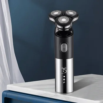 USB şarj edilebilir elektrikli tıraş Makinesi erkek sakal düzeltici su geçirmez 3D kafa kuru ıslak LED ekran jilet yıkanabilir tıraş makinesi