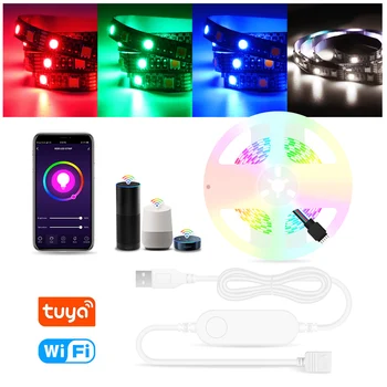 USB'li şerit Led ışıkları RGB 5050 5V Led ışıkları Bant Tuya Akıllı Wifi Alexa Ses Kontrolü TV bilgisayar masaüstü Ekran arkadan aydınlatmalı dekorasyon