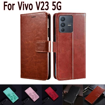 V2130 Deri Telefon Kapak İçin Vivo V23 5G Kılıf Manyetik Kart cüzdan kılıf Koruyucu Etui Kitap Vivo V 23 Kılıf Coque Çapa Çantası