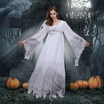 Vampir Bayan Elbise Kıyafetler Cadılar Bayramı Karnaval kadın Cadılar Bayramı Cosplay Beyaz Bloodsuck Dantel Elbise Hayalet Kostüm Gotik Elbise