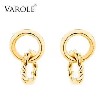 VAROLE Basit Daire Bırak & Dangle Küpe Kadınlar için Geometrik ışık Dangle küpe altın renk moda takı Brincos
