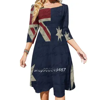 Vintage Avustralya Bayrağı Kare Boyun Elbise Tatlı yaz elbisesi Kadınlar Zarif Halter Baskı Elbise Avustralya Bayrağı Ülke Vintage