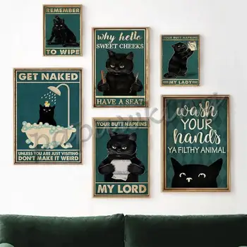 Vintage Elmas Boyama Zihinsel Siyah Kedi Popo Peçete Lordum Sanat Tam Elmas Nakış Komik Banyo Mozaik Ev Dekor