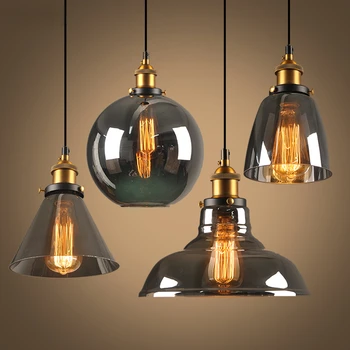 Vintage kolye ışıkları cam kolye lambaları Loft endüstriyel asılı lamba dumanlı Gri Lamparas De Techo Colgante Modern parlaklık kolye