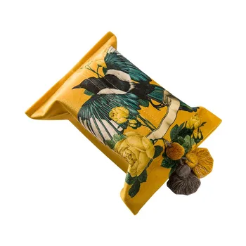 Vintage Kuş Baskı Kadife Doku Kutusu Kapağı Tutucu Yaratıcı Yumuşak Peçete Doku Kutusu Püskül İle Ev Ofis ve Araba (Altın) lüks