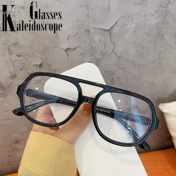 Vintage Poligon Gözlük Çerçeveleri Kadın Erkek Çift ışın Büyük Çerçeve Optik Gözlük Siyah Şeffaf Lens Retro Stilleri