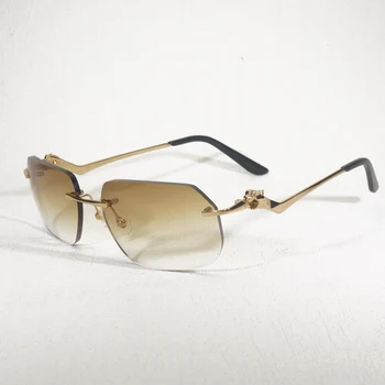 Vintage Çerçevesiz Güneş Gözlüğü Erkekler Leopar Tarzı Yeni Lens Şekli Kadın Gölge Şeffaf Galsses Çerçeve Okuma Gafas Kılıf İle