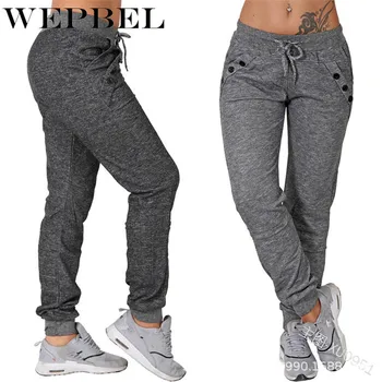 WEPBEL Kadın koşucu pantolonu Rahat Gevşek İpli Sweatpants Spor Yumuşak harem Pantolon Bayanlar Kalem uzun pantolon Kadın Giyim