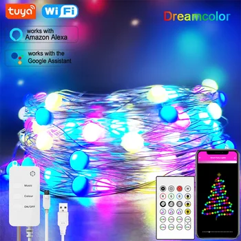 WiFi Akıllı LED Peri ışıkları RGBIC Garland şerit lamba Tuya APP Kontrolü Alexa İle Çalışmak Dreamcolor Odası Noel ağaç dekor
