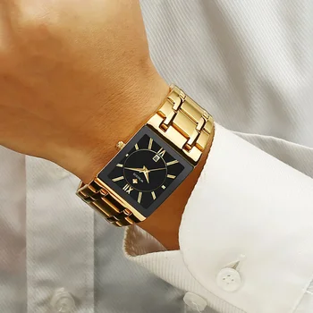 WWOOR Yeni Izle Erkekler Için Üst Marka Lüks Altın Kare Erkek kol saati Moda Iş Kuvars Çelik Kayış Su Geçirmez Reloj Hombre
