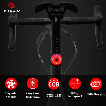 X-TIGER bisiklet kuyruk ışık yağmur geçirmez MTB bisiklet arka ışık USB şarj edilebilir güvenlik uyarı bisiklet bisiklet arka lambası el feneri