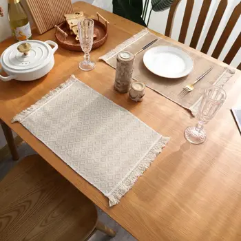 Yaratıcı Haki Kare Yemek Masası Paspaslar Pedleri İle Dantel Doğal Pamuk Keten Placemats Mutfak yemek masası Dekorasyon