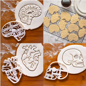Yaratıcı Kafatası Kafa Çerez Kesiciler Kalıpları Kafatası Kafa Bisküvi Kabartma Kalıp Fondan Pasta Kalıp DIY Kek Dekorasyon Pişirme Aracı