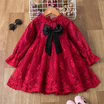 Yay Sevimli Bebek Prenses Elbiseler Kızlar için Tam Kollu Sonbahar Çocuklar Doğum Günü Düğün parti giysileri Dantel Çocuk Kış Giyim