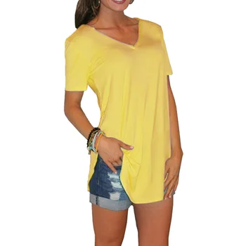 Yaz Artı Boyutu 5XL Moda Kadın tişörtleri Klasik Düz Renk Gevşek Rahat Kadın Ceket V Yaka Kısa kollu t gömlek Y2k Tops