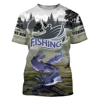 Yaz Erkek t shirt 3D Yayın Balığı Balıkçılık Baskılı T-Shirt Harajuku Rahat kısa Kollu Tee gömlek Unisex hoş t-shirt
