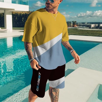 Yaz erkek tişört Seti Moda Kısa Kollu Kıyafet Basit Renkli Eşofman Yüksek Kaliteli Büyük Boy Şık Kalça Pop Spor