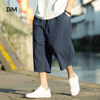 Yaz Erkekler Streetwear Katı harem pantolon %2019 Pamuk Keten Joggers Pantolon Erkek Harajuku Sweatpants Rahat Geniş Bacak