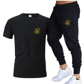 Yaz Moda Eğlence SikSilk marka erkek Set Eşofman Spor Eşofman Takımları Erkek Eşofman Kısa Kollu T gömlek 2 parça set