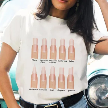 Yaz T Shirt Tırnak Sanat Kadın Gömlek Moda Kalp Baskı T-Shirt O Boyun Kısa Kollu Tees Vintage Kadınlar Seksi Üstleri Beyaz Siyah