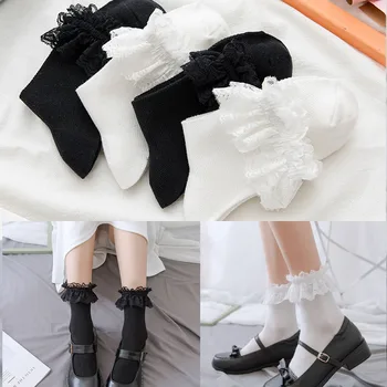 Yaz Tatlı Fırfır Prenses Çorap Lolita Tarzı Japon Kızlık Güzel Kadın Dantel Kısa Çorap Siyah Beyaz Pamuklu kadın Çorap
