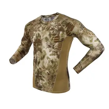 Yaz Uzun Kollu Askeri kamuflaj tişört Erkekler Taktik Ordu Savaş T Shirt Hızlı Kuru Camo Avı Giyim Rahat O-boyun T Gömlek