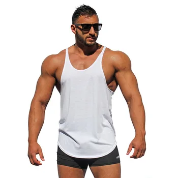 Yaz Y Geri Spor Stringer Tank Top Erkekler Pamuk Giyim Vücut Geliştirme Kolsuz Gömlek Spor Yelek Kas Atlet Egzersiz Tankı