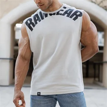 Yaz Yeni Erkek Tank Top Pamuk Egzersiz Vücut Geliştirme Kolsuz Gömlek Gym Fitness Eğitim Baskılı Erkek Yelek Rahat Üst Giysi