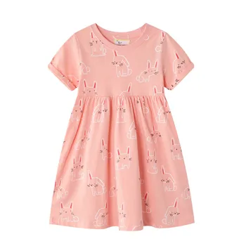 Yaz Çocuk Giysileri Çocuk Kız Çiçek Bulutlar Elbise 2-7 Yıl Karikatür Tavşan Kuşlar Baskı Prenses Elbise