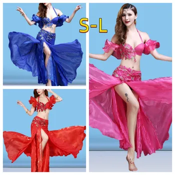 Yeni 3 adet / takım Oryantal Dans Kostüm Bayan Oryantal Dans Kostüm Setleri Tribal Bollywood Kostüm Hint Elbise Bellydance Elbise