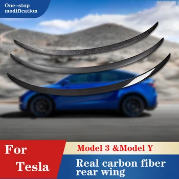 Yeni arka kanat için uygundur Tesla Modeli Y Modeli 3 modifiye delme olmadan sabit dekorasyon gerçek karbon fiber arka kanat