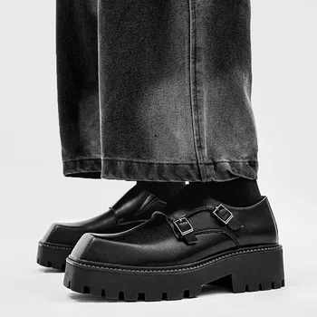 Yeni Erkek Deri Platformu Oxfords Üzerinde Kayma Kalın Tottom Erkek Derby Ayakkabı günlük mokasen ayakkabı Erkek Kare Ayak Resmi Elbise Ayakkabı
