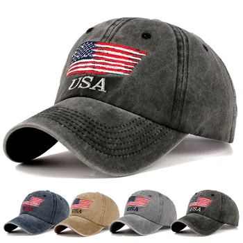 Yeni erkek İşlemeli Amerikan Bayrağı Snapback Kap ABD Chapeau Homme Vintage Yıkanmış Denim beyzbol şapkası baba şapkası Kadınlar Erkekler için 2022