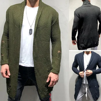Yeni erkek örme ceket uzun hırka kazak moda rahat büyük erkek ceket trençkot Bahar 2022