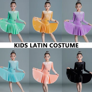 Yeni Kadife Latin Dans Elbise Bölünmüş Takım Elbise Kız Latin Dans Elbise Çocuk Latin Dans Elbise Çocuk Salsa Kostüm Sahne Giyim SL5659