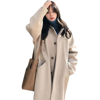 Yeni Kadın Uzun Ceketler Kış Yün Palto Casual Kadın Karışımları Paltolar Uzun Kollu Gevşek Moda Bayan Giyim Kadın Giysileri