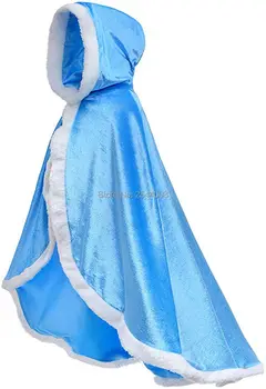 Yeni Kız Mavi Kürk Prenses Kapüşonlu Pelerin Pelerinler Kostüm Kızlar için Cadılar Bayramı Giyinmek