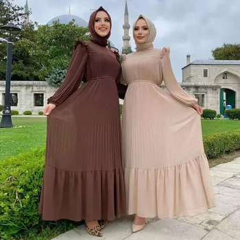 Yeni Mütevazı Başörtüsü Elbise Çiçek Kadın Sonbahar 2022 Yeni Abayas Müslüman Giyim Düz Renk Türkiye Kazak Moda Gevşek Müslüman Elbise