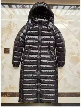 Yeni stil over-the-diz şişme ceket kadınlar uzun ince kalın kapşonlu kış giysileri moda sıcak düz renk siyah ceket