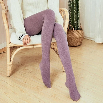 Yeni Sıcak Tayt Kadın Sonbahar Kış pamuklu Külotlu Çorap Saf Katı Mor Siyah Beyaz Bej Renk Tayt Kızlar için