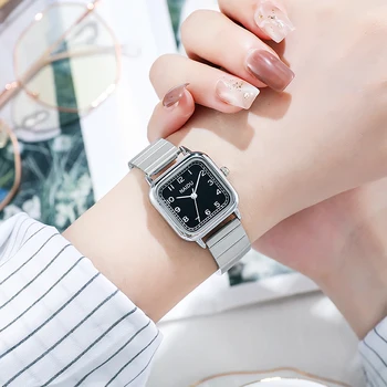 Yeni Varış Gümüş Kadın Saatler Lüks Marka Paslanmaz Çelik Moda Minimalist Kadın Kuvars Saat часы наручныеченский saat