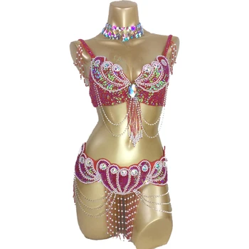Yeni varış kadın boncuklu oryantal dans kostüm giymek Sutyen + Kemer set Seksi bayanlar bellydancing Karnaval kostümleri bellydance giysi