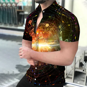 Yeni Yaz Erkek Gömlek Moda Yıldızlı Gökyüzü Baskı Camisa Vestir Hombre Gömlek erkek Streetwear Roupa Sosyal Masculina Tops Giyim