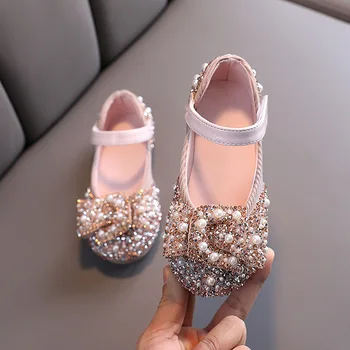 Yeni Yumuşak Tabanlı Çocuk deri ayakkabı Taklidi Yay Prenses Kız Parti Dans Ayakkabıları Bebek Öğrenci Flats Çocuklar Performans Ayakkabı
