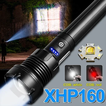 Yeni yükseltme XHP160 COB en güçlü LED el feneri Torch şarj edilebilir XHP90 taktik flaş ışığı 18650 USB yüksek güç el lambası