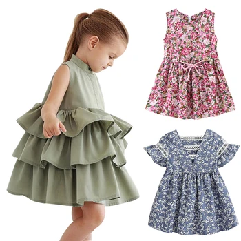 Yenidoğan Çocuklar Bebek Kız Parti Elbise Kolsuz O Boyun Kek Fırfır Tutu Kabarcık Elbiseler Yaz Bebek Kız Tatlı Elbise Elbise