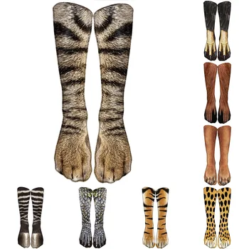 Yenilik Hayvan Pençe Ekip Çorap Komik Leopar Kaplan Pamuk Çorap Kadınlar İçin Kawaii Stok Kedi Köpek At Zebra Domuz Pençe Parti için