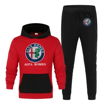 YENİ Bahar erkek Klasik Alfa Romeo Baskı Harajuku Ceketler spor takımları erkek Hip Hop Hoodies Renk Eşleştirme Sweatpant Setleri